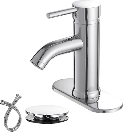Greenspring Bathroom Sink Faucets Chrome Single Handle Lavatory Basin Bath Tap Deck Mount 1 Hole Modern Commercial Vanity Faucet Brass Lead-Free, with