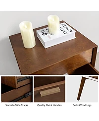 Hulala Home Mid-century ModernIsabel 2-Drawer Nightstand with Built-in Outlets