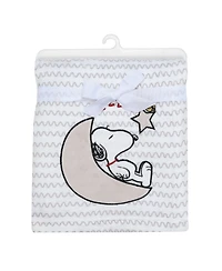 Bedtime Originals Snoopy Love Soft White/Taupe Fleece Baby Blanket w/ Applique