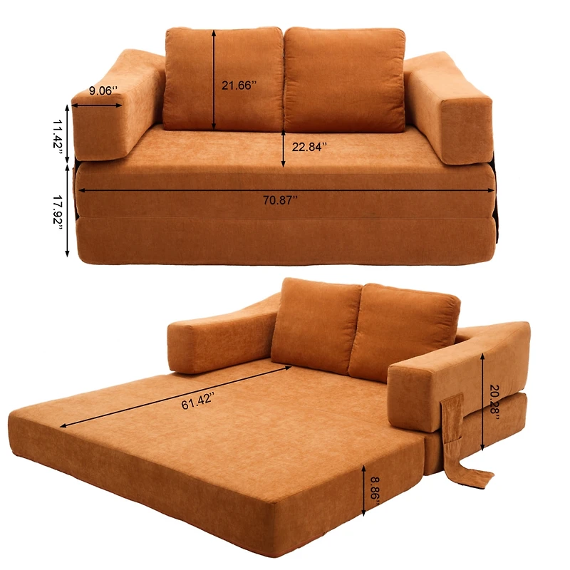 Streamdale Furniture Modern Minimalist Sofa, Fold-Out Sofa Bed, Convertible Chair Floor Couch & Sleeping Mattress for Living room, Bedroom, Apartment,