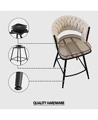 Simplie Fun Bar Chair Toweling Woven Bar Stool Set of 2,Black legs Barstools No Adjustable Kitchen Island Chairs,360 Swivel Bar Stools Upholstered Cou