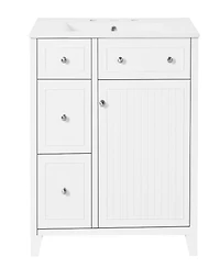 30-Inch Bathroom Vanity Cabinet with Ceramic Basin, Double-Layer Drawer, Deep Drawer and Adjustable Shelf