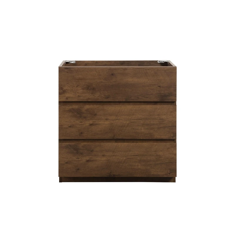 Streamdale Walnut Floor Cabinet with 3 Drawers, Pre-Assembled