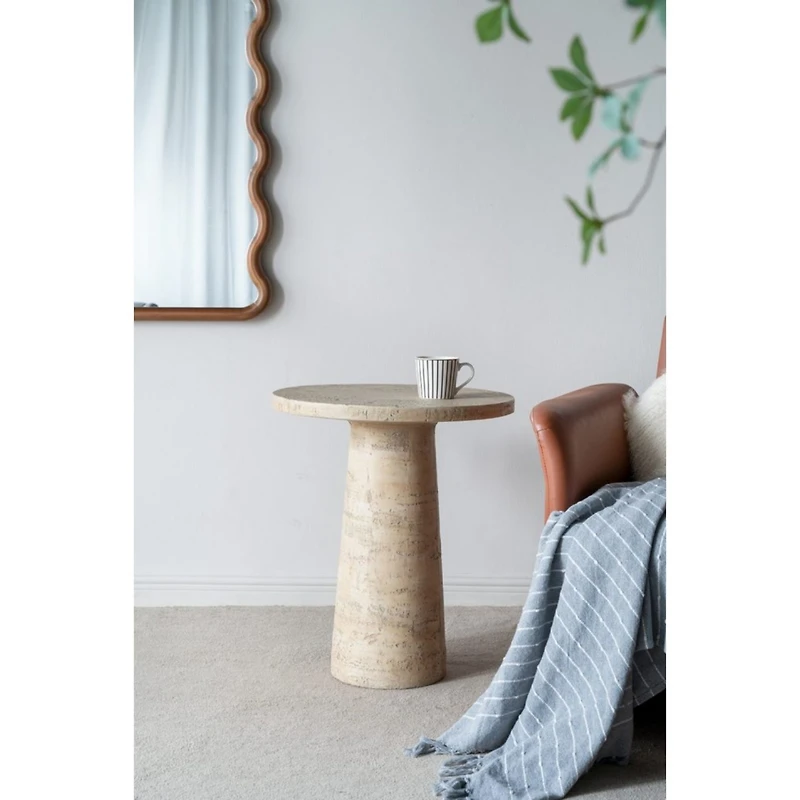 Streamdale Furniture 22x22x25.5" Cream Round Side Table with Pedestal Base