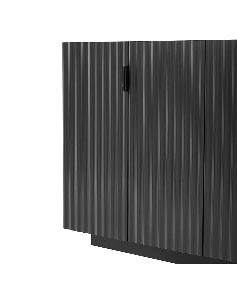 Streamdale Furniture 4 Wavy Doors Ample Storage Space Sideboard with Adjustable Shelves and Retro Copper Handles for Dining Room and Living Room (Blac