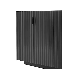 Streamdale Furniture 4 Wavy Doors Ample Storage Space Sideboard with Adjustable Shelves and Retro Copper Handles for Dining Room and Living Room (Blac