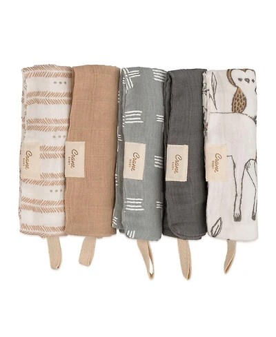 Crane Baby Infants Ezra Woodland Animal Wash Cloth, 5-Pc. Set