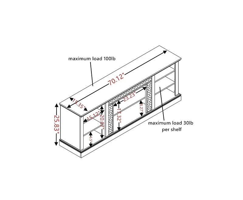 Streamdale Furniture Large Tv Desk Storage Rack with Faux Stacked Stone Surround, Media Console Table with Large Storage Cabinet, Modern Tv Stand with