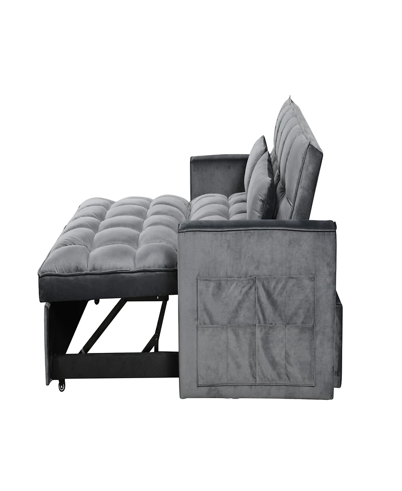 Streamdale Furniture Modern flannel double sofa with folding bed, small double sofa with three in one convertible sofa bed, adjustable backrest and st