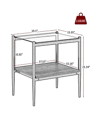 Set of 2 Rectangle End Table, Tempered Glass Tabletop with Mdf layer, Modern Table for Living Room, Gray Glass