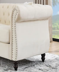 Streamdale Furniture 58.8" Chesterfield Sofa Beige Velvet for Living Room, 2 Seater Sofa Tufted Couch with Rolled Arms and Nailhead for Living Room, B