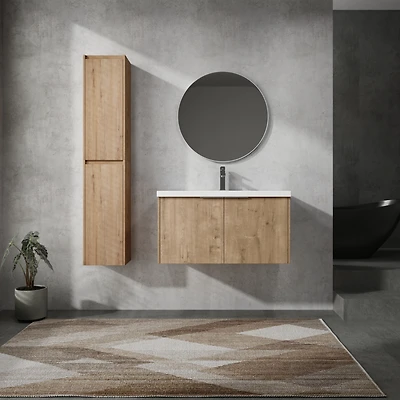 36" Wall-Mounted Bathroom Vanity With Sink and Side Cabinet, Soft Close Doors
