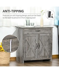 Farmhouse Sideboard Buffet Cabinet, Barn Door Style Kitchen Cabinet, 32" Accent cabinet for Kitchen, Living Room or Entryway, Gray Wash
