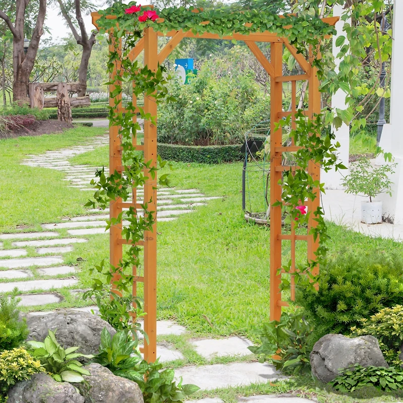85" Wooden Garden Arbor for Wedding and Ceremony, Outdoor Garden Arch Trellis for Climbing Vines - Orange