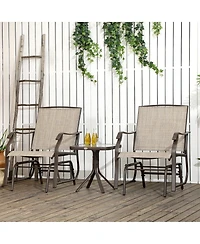 3 Piece Outdoor Glider Chair with Coffee Table Bistro Set, 2 Patio Rocking Swing Chairs with Breathable Sling Fabric, Glass Tabletop, for Backyard, Ga