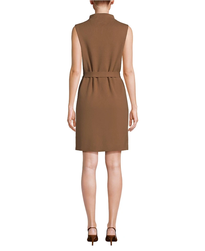 Lands' End Women's Cotton Blend Short Sleeve Mock Neck Sweater Dress