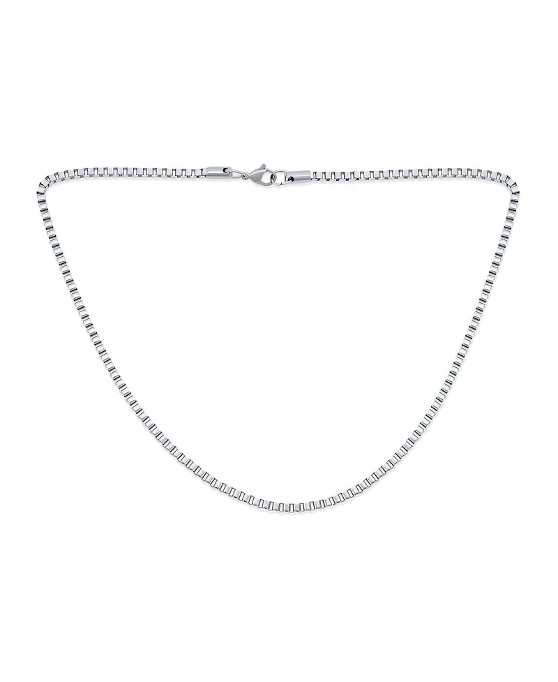Bling Jewelry Polished Venetian Flat Box Chain Necklace Silver Tone Stainless Steel 3MM
