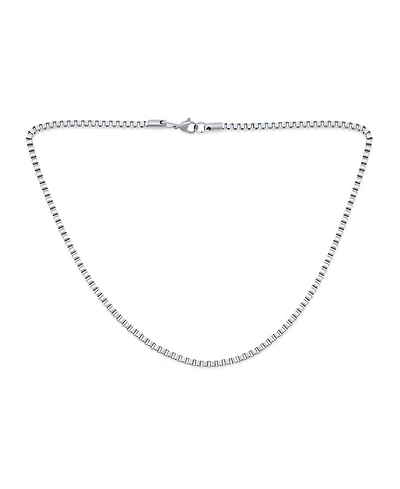 Bling Jewelry Polished Venetian Flat Box Chain Necklace Silver Tone Stainless Steel 3MM