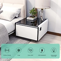 Streamdale Furniture Modern Smart Side Table with Built-in Fridge, Wireless Charging, Temperature Control, Power Socket, Usb Ports, Outlet Protection,