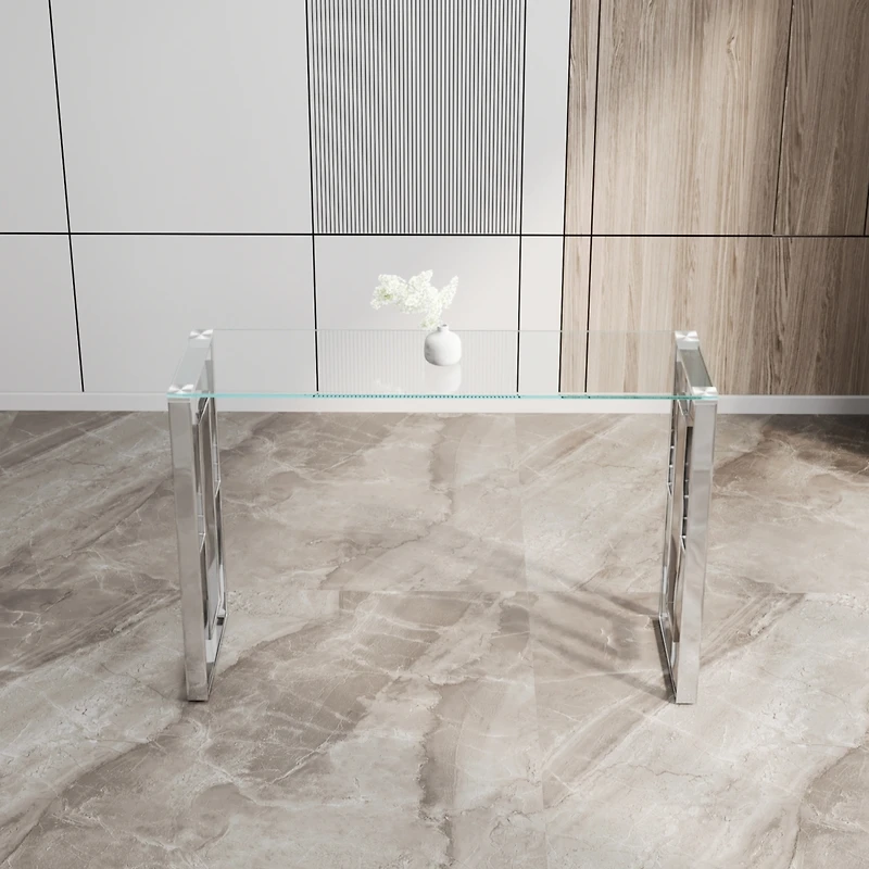 Streamdale Stainless Steel Glass Console Table