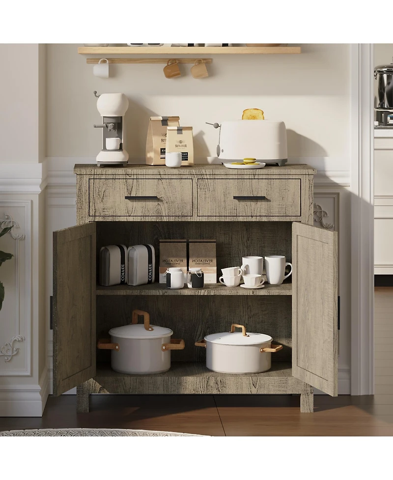 Streamdale Furniture Kitchen Storage Cabinet, Modern Farmhouse Buffet Cabinet with Storage, Coffee Bar with 2 Drawers and 2 Doors, Floor Sideboard Buf