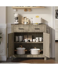 Streamdale Furniture Kitchen Storage Cabinet, Modern Farmhouse Buffet Cabinet with Storage, Coffee Bar with 2 Drawers and 2 Doors, Floor Sideboard Buf