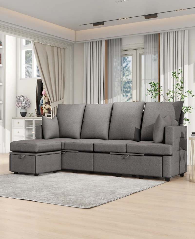 Streamdale Furniture Modern L shape Modular Sofa, 5 Seat Chenile sectional Couch Set with 2 pilows lncluded, freely CombinableIndoor Funiture for Livi