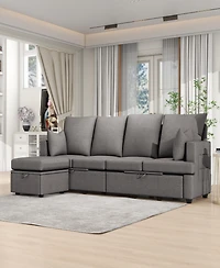 Streamdale Furniture Modern L shape Modular Sofa, 5 Seat Chenile sectional Couch Set with 2 pilows lncluded, freely CombinableIndoor Funiture for Livi
