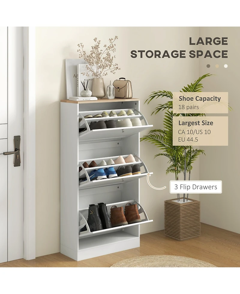 Streamdale Furniture Narrow Shoe Storage Cabinet for Entryway with 3 Flip Drawers and Adjustable Shelves, Shoe Rack Organizer for 18 Pairs of Shoes, W