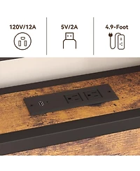 gaomon Headboard for Queen Size Bed with Storage, Adjustable Metal & Wood Headboard with 2 Outlets, Led Lights, Usb Ports, and Storage Rack, Sturdy &