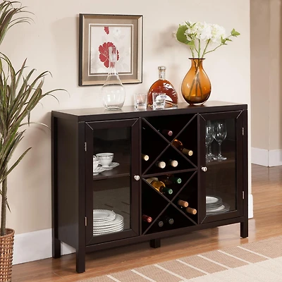 Kings Brand Furniture Wine Bar Cabinet for Liquor and Coffee Buffet, Sideboard with Storage Shelves for Dining Living Room Kitchen (Espresso)