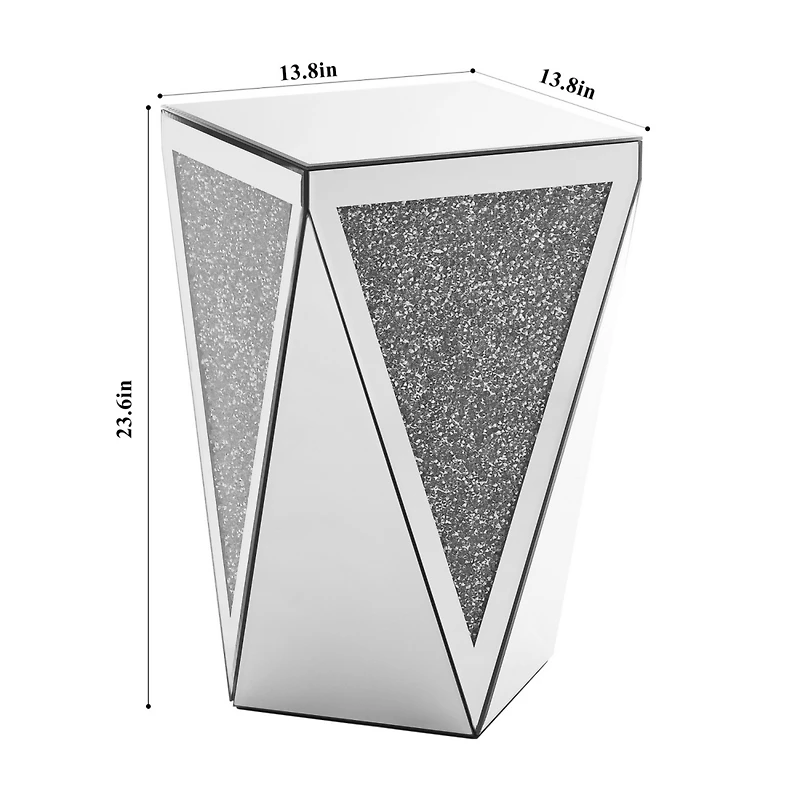 Streamdale Furniture Inverted Triangular Mirror Square Table, Crystal Diamond Inlaid Coffee Table, Silver Glass Side Table Suitable for Corridors, Liv