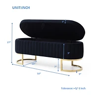 Streamdale Furniture Storage Bench Bedroom Bench, Velvet Oval Upholstered End of Bed Bench with Golden Metal Legs,50" Modern Storage Ottoman Bench for