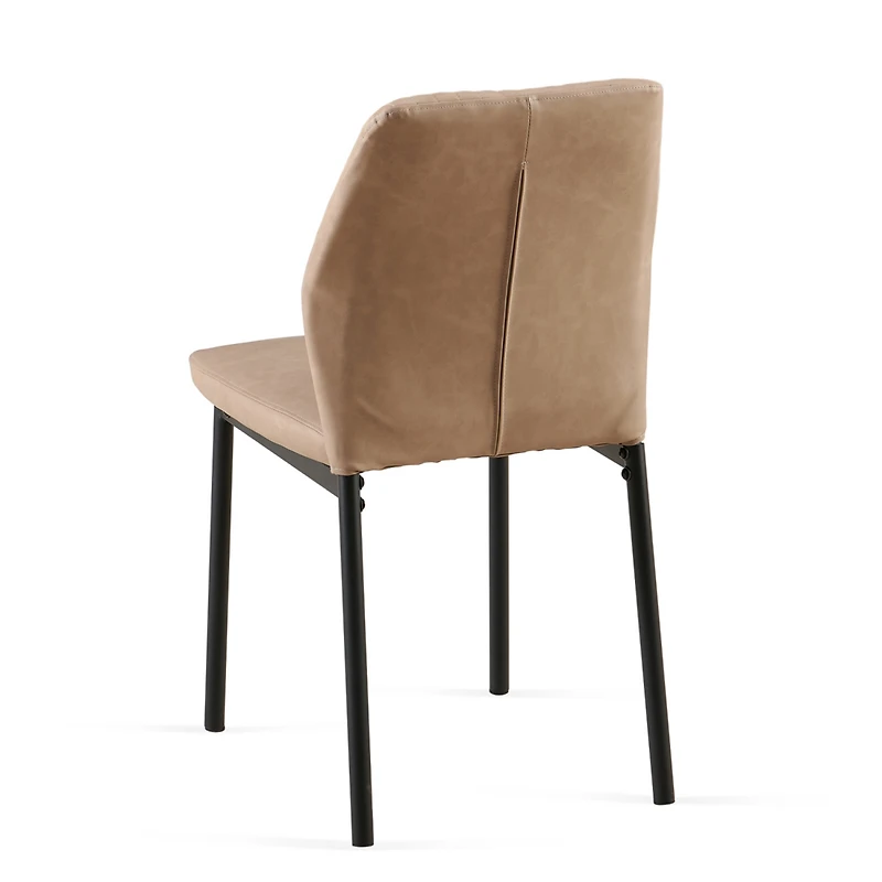 Simplie Fun Beige Pu Leather Dining Chairs Living Room Chair Modern Kitchen Armless Side Chair with Metal Legs(Set of 4)