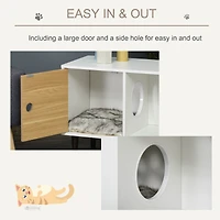 Wooden Cat House with Soft Cushion, Decorative Kitten Condo Side Table, Elevated Pet House with Storage Space