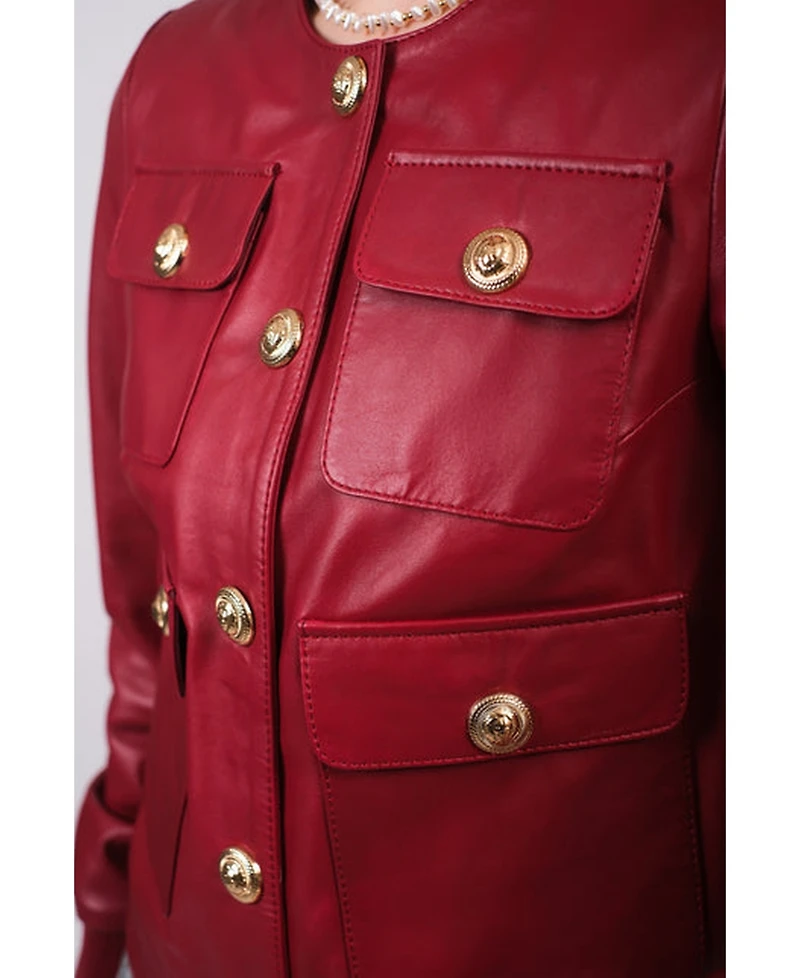 Furniq Uk Women's Leather Jacket, Burgundy, Created for Macy's