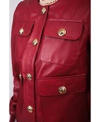 Furniq Uk Women's Leather Jacket, Burgundy, Created for Macy's