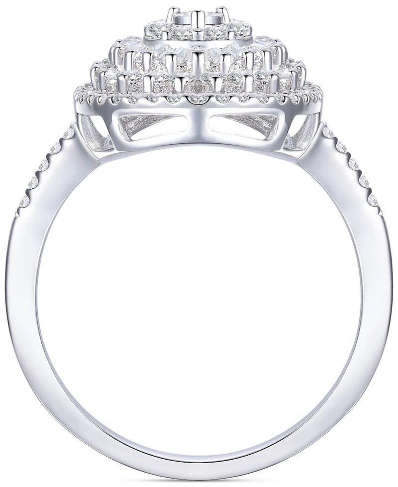 Diamond Round & Baguette Halo Cluster Ring (1/2 ct. t.w.) in 10k White Gold
