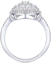 Diamond Round & Baguette Halo Cluster Ring (1/2 ct. t.w.) in 10k White Gold