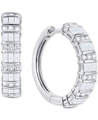 Diamond Round & Baguette Hoop Earrings (1 ct. t.w.) in 10k White Gold