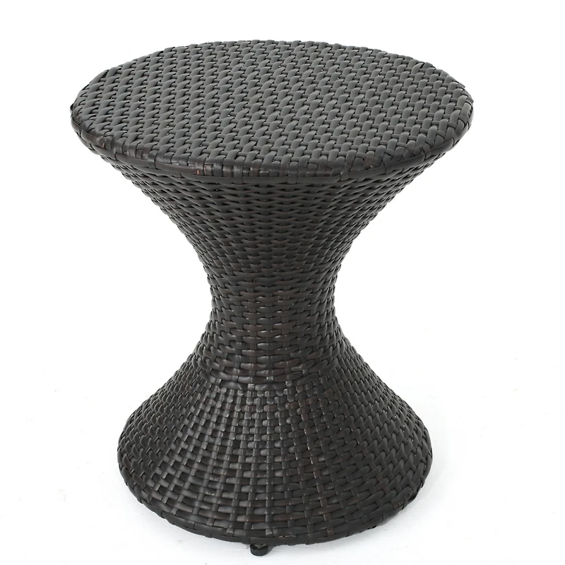Streamdale Hourglass Wicker Side Table With Iron Frame For Outdoor Decor