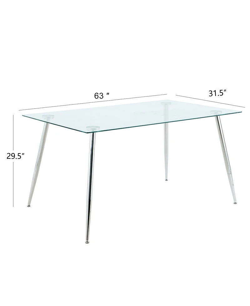 Streamdale Furniture Modern simple rectangular glass dining table, solid tempered glass tabletop, electroplated table legs, light yellow Pu dining cha