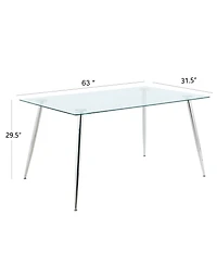 Streamdale Furniture Modern simple rectangular glass dining table, solid tempered glass tabletop, electroplated table legs, light yellow Pu dining cha
