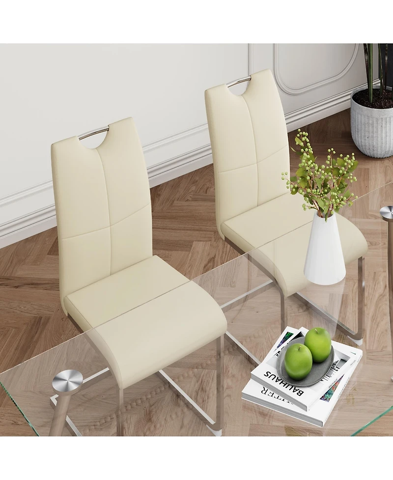 Streamdale Furniture Modern simple rectangular glass dining table, solid tempered glass tabletop, electroplated table legs, light yellow Pu dining cha