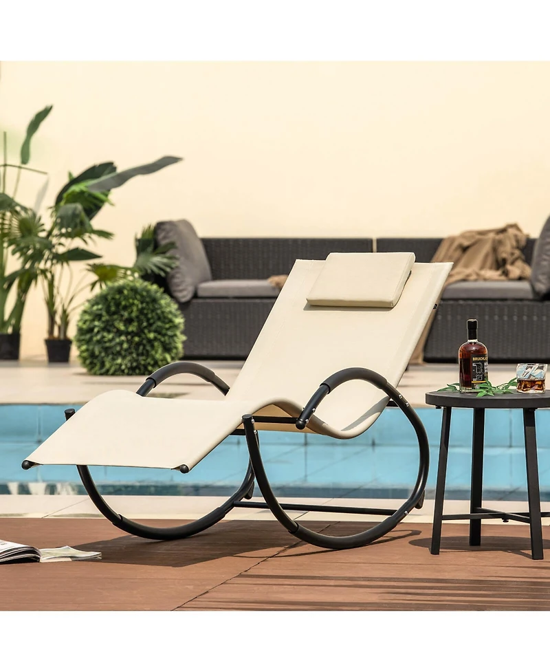 Pcs Outdoor Rocking Lounge Chair with Removable Headrest Breathable Backrest & Seat