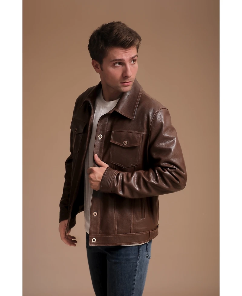 Men's Leather Jacket, Brown, Created for Macy's