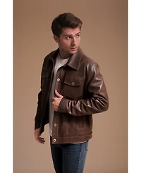 Men's Leather Jacket, Brown, Created for Macy's