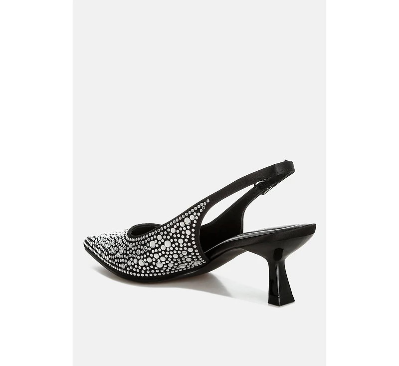Vernaos Pointed Toe Rhinestone Slingbacks