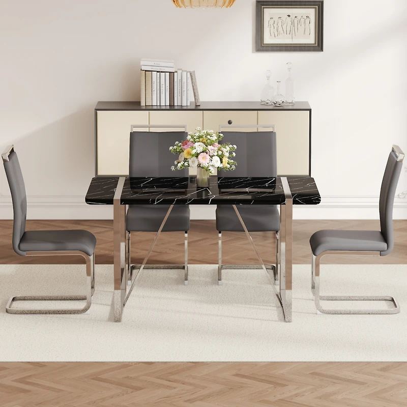Streamdale Rustic Dining Set Table & 4 Pu Chairs (Black & Silver)