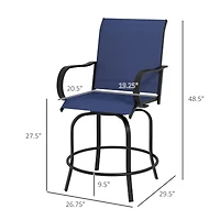 Outdoor Bar Stools with Armrests, Set of 2 360 Swivel Bar Height Patio Chairs with High-Density Mesh Fabric, Steel Frame Dining Chairs for Balcony, Po